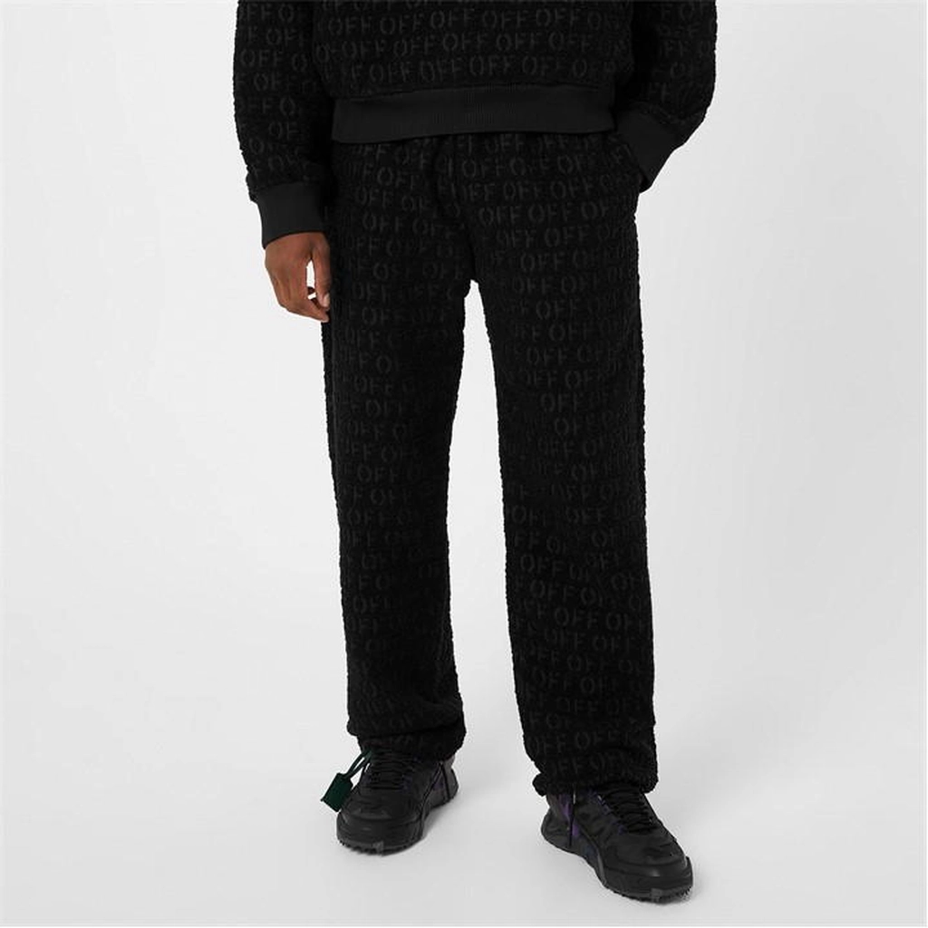 Off White Bouclé Casual Trousers - Black